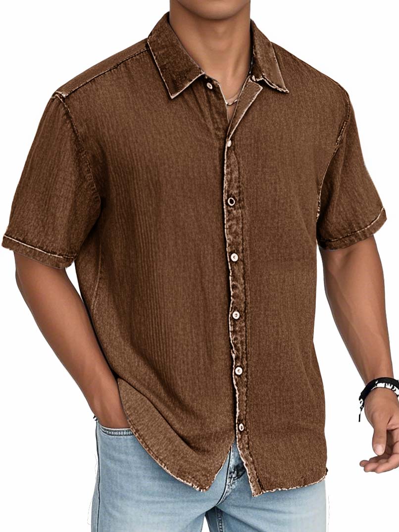 Men's Fashion Casual Textured Fabric Short-sleeved Shirt