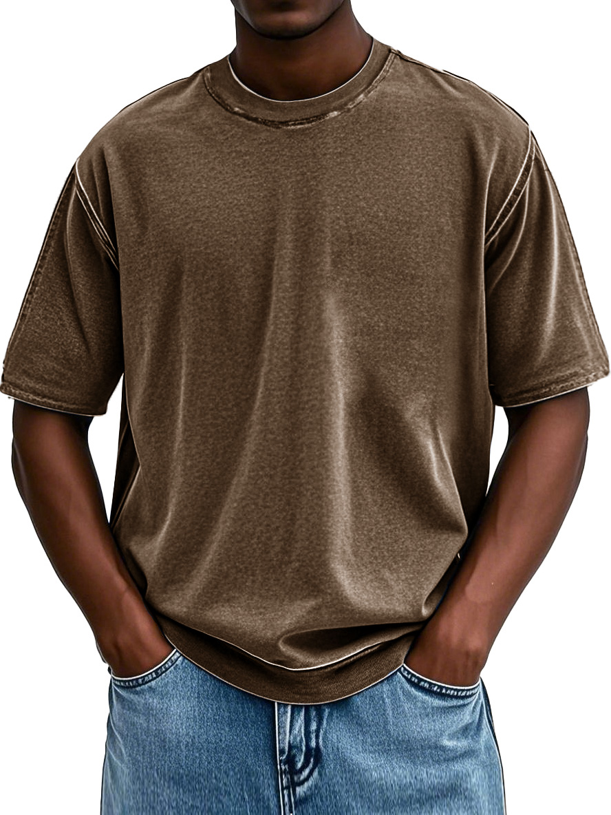Men's Fashion Washed Retro Round Neck Short-sleeved T-shirt