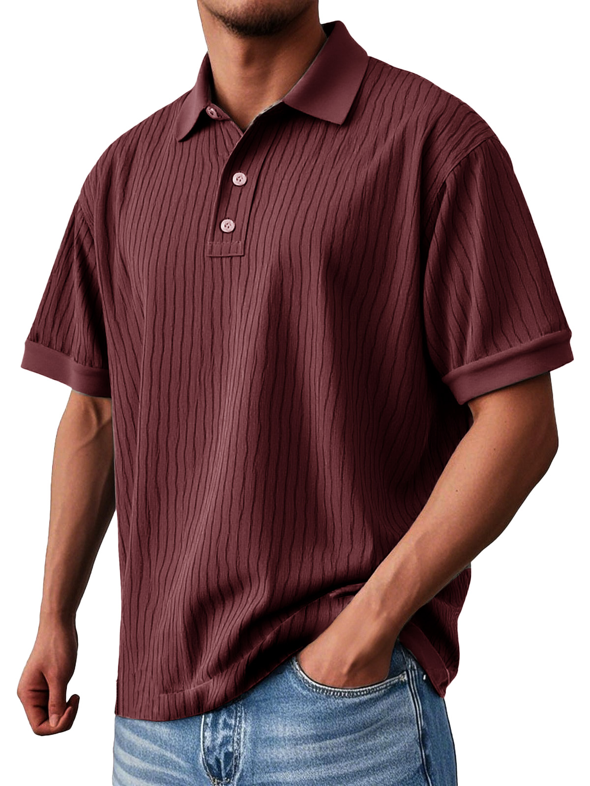 Men's Fashion Daily Textured Fabric Loose Pocket Lapel Polo Shirt