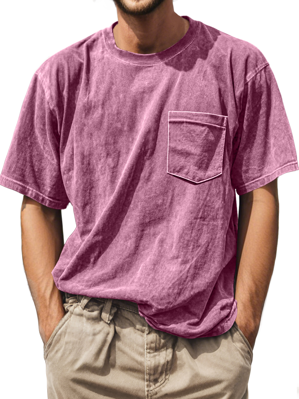 Men's Retro Daily Casual Round Neck Pocket Comfortable Short Sleeve T-shirt