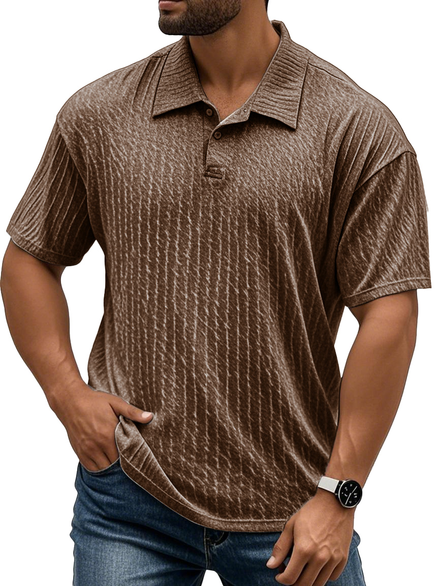 Men's Fashion Casual Textured Fabric Short-sleeved Polo Shirt