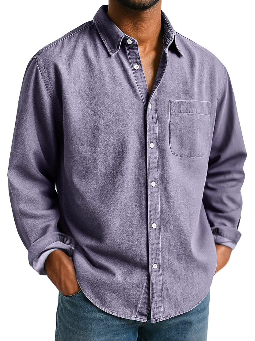 Men's Everyday Lapel Pocket Casual Comfort Long Sleeve Shirt