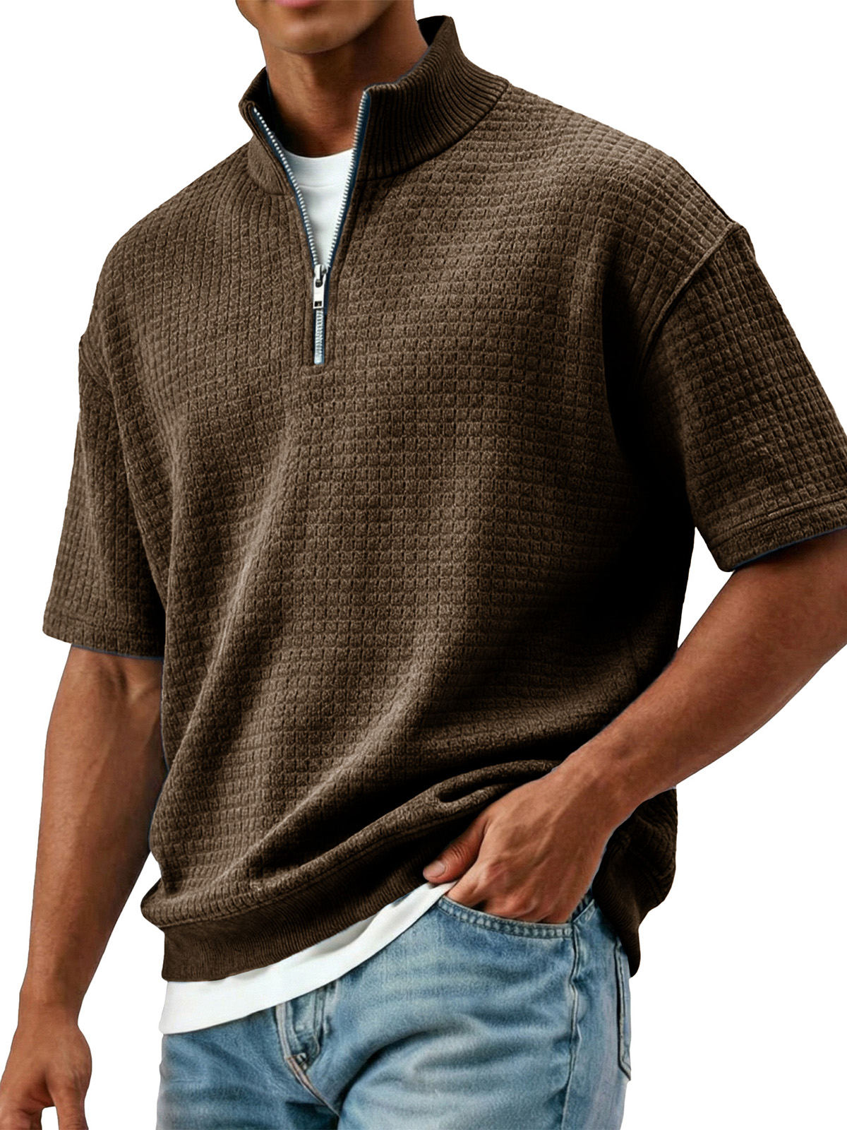Men's Fashionable Casual Stand Collared Short-Sleeve Polo Shirt