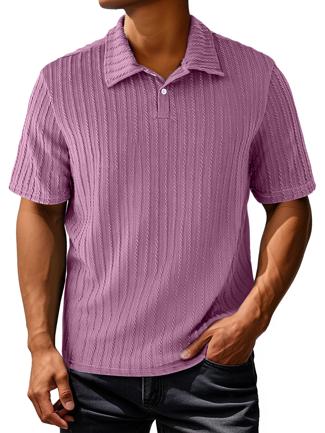 Men's Daily Lapel Jacquard Texture Casual And Comfortable Short-sleeved Polo Shirt