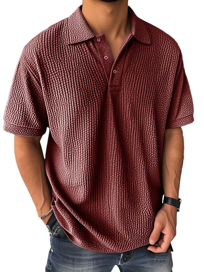 Men's Fashion Casual Bubble Wrinkled Fabric Short-sleeved Polo Shirt