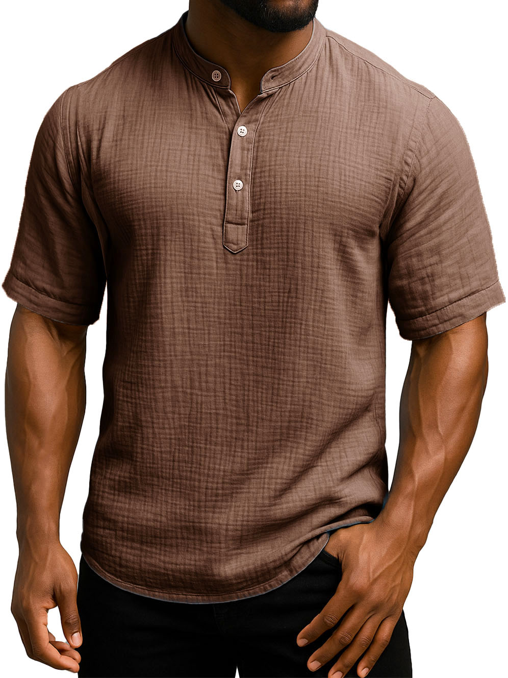 Men's Daily Casual Wrinkled Fabric Wide Short Sleeve Henley Shirt