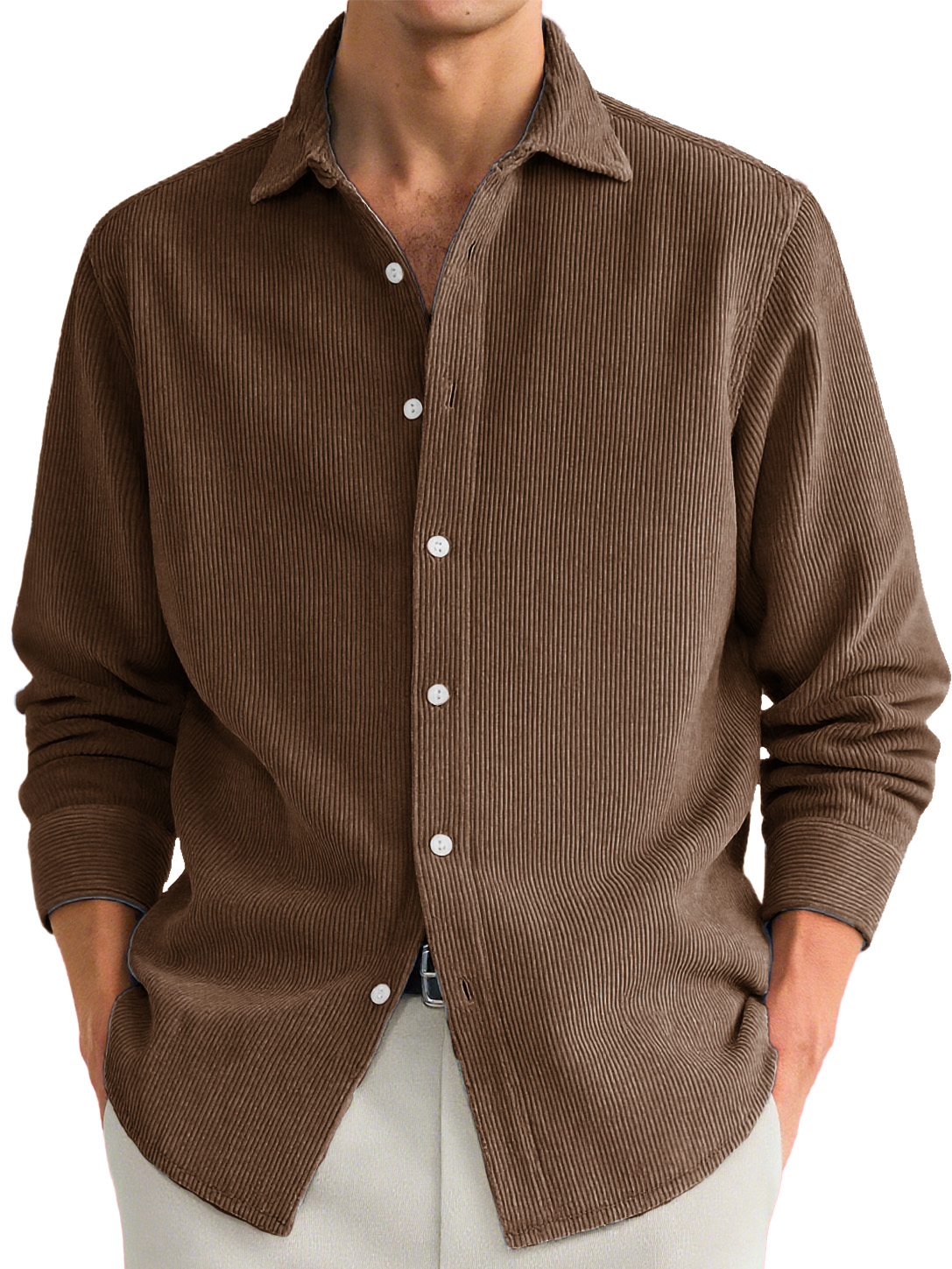 Men's Stylish Casual Ribbed Lapel Long-sleeved Shirt