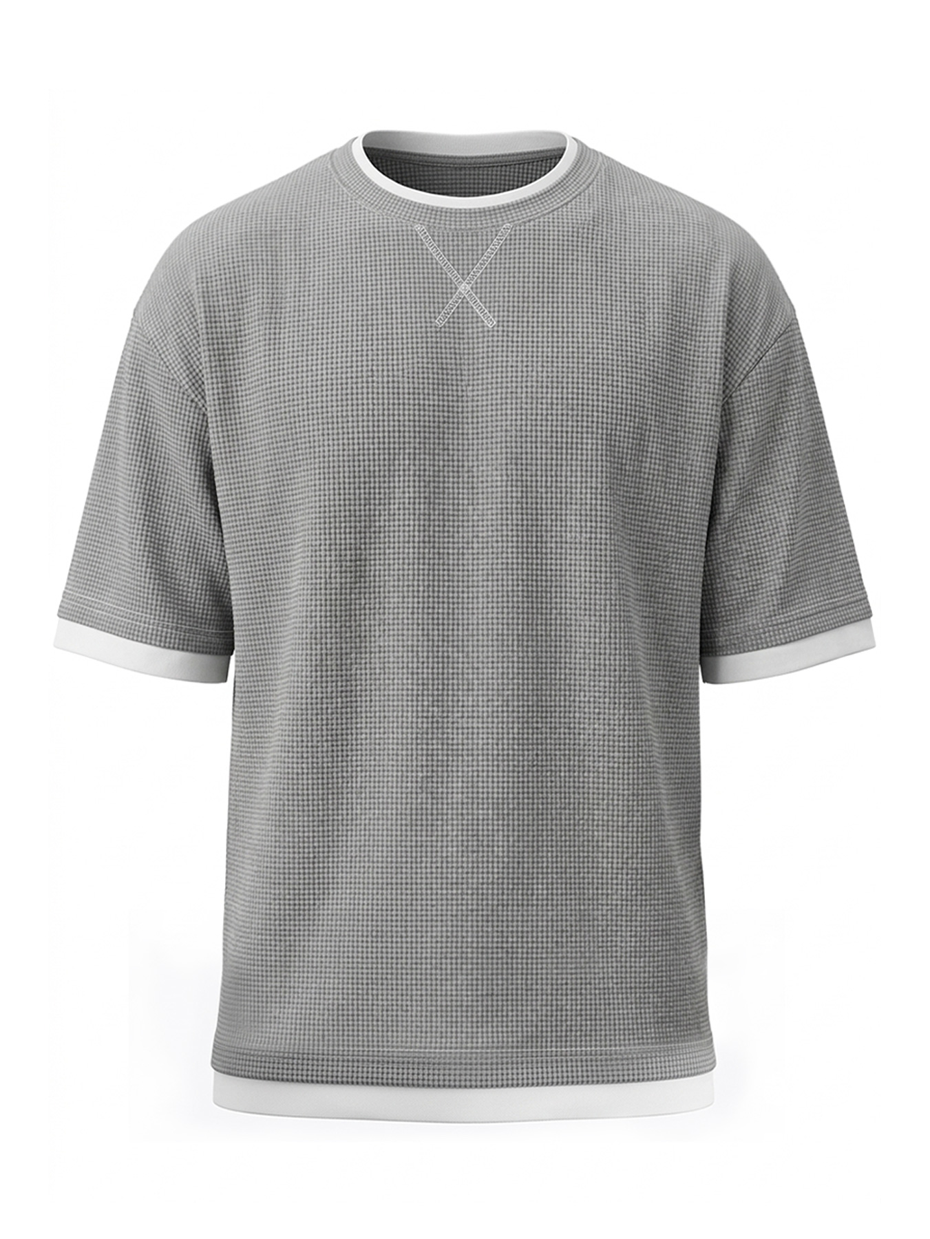 Men's Casual Crew-Neck Solid-Color Textured Short-Sleeve T-Shirt
