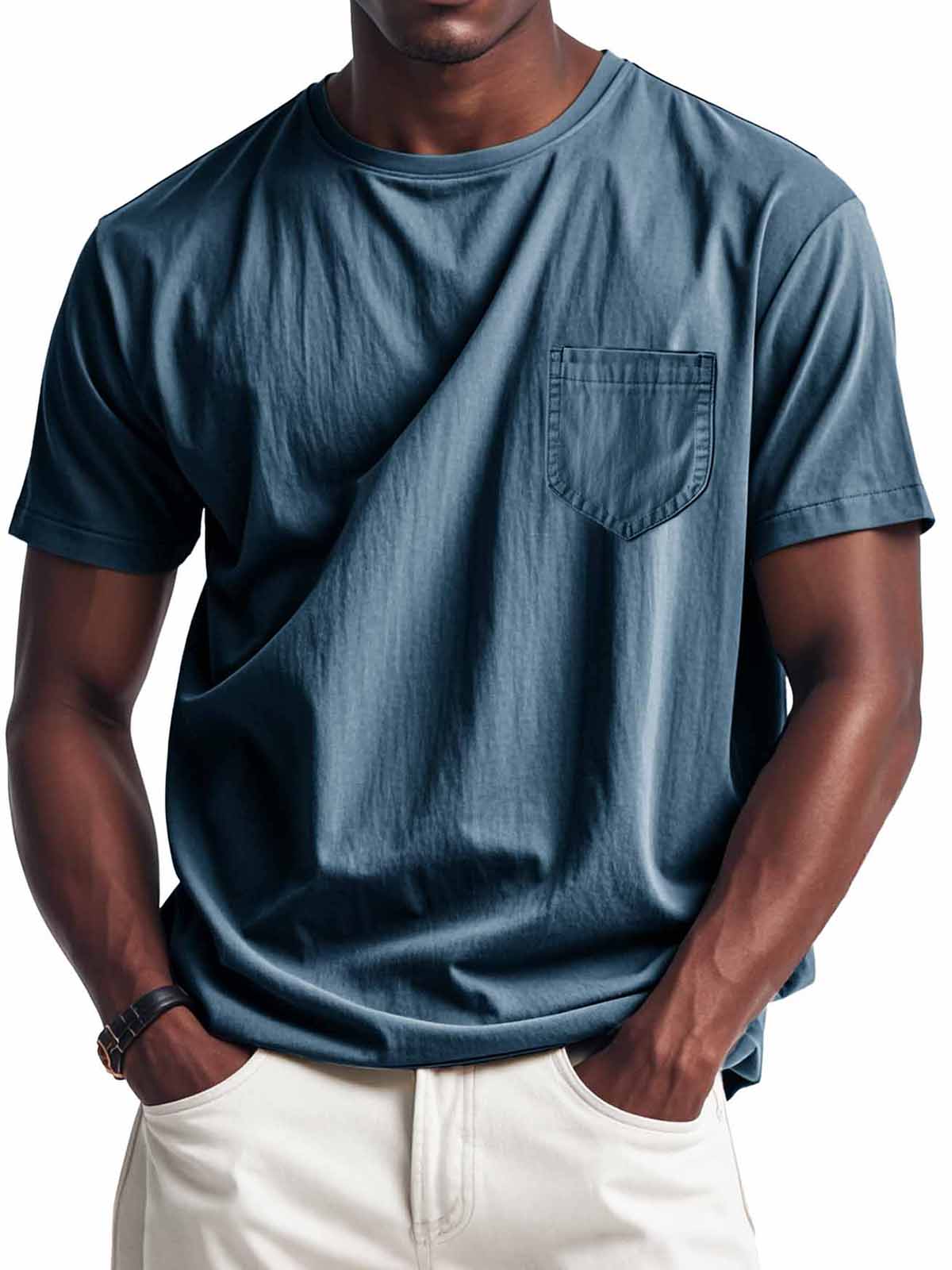 Men's Fashion Retro Casual Round Neck Pocket Long Sleeve T-Shirt
