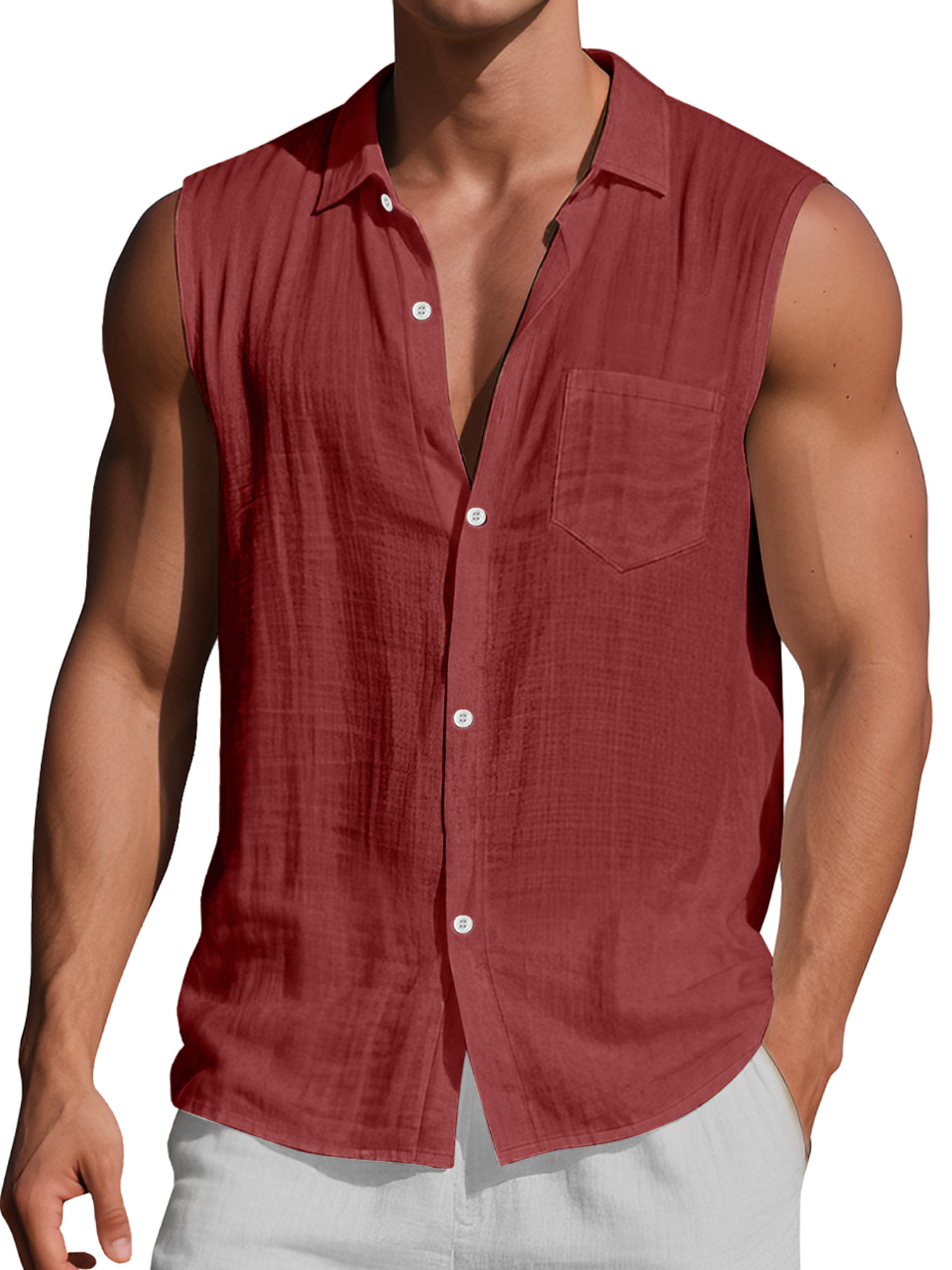 Men's Daily Casual Lapel Pocket Comfort Sleeveless Shirt