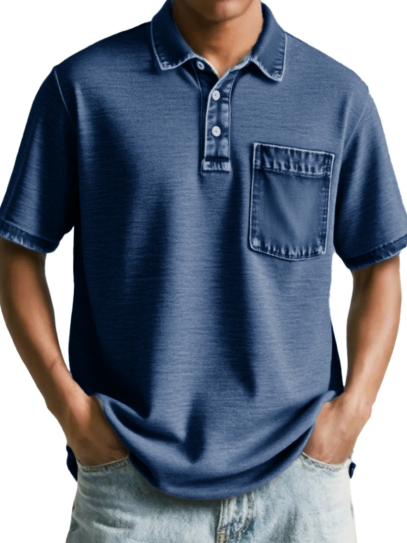 Men's Fashion Retro Distressed Pocket Short-sleeved Polo Shirt