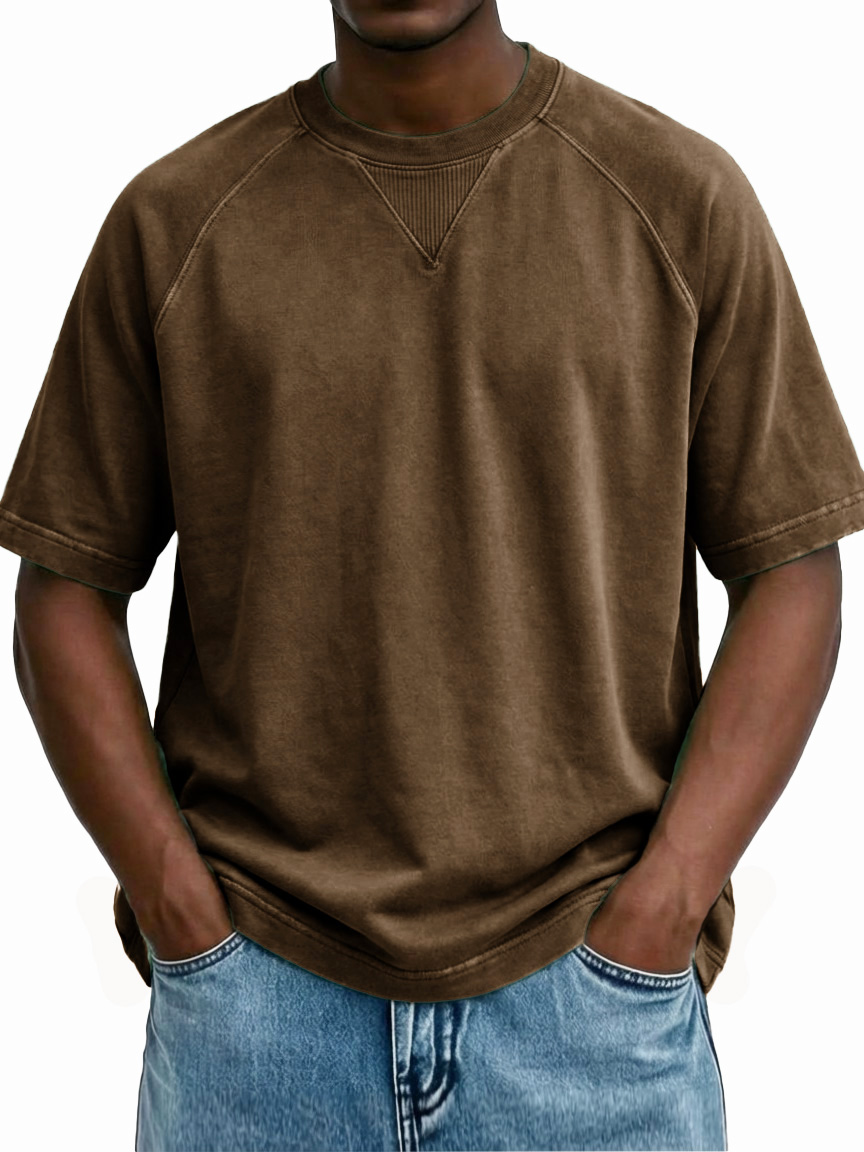 Men's Retro Distressed Raglan Crew Neck Short-Sleeve T-Shirt