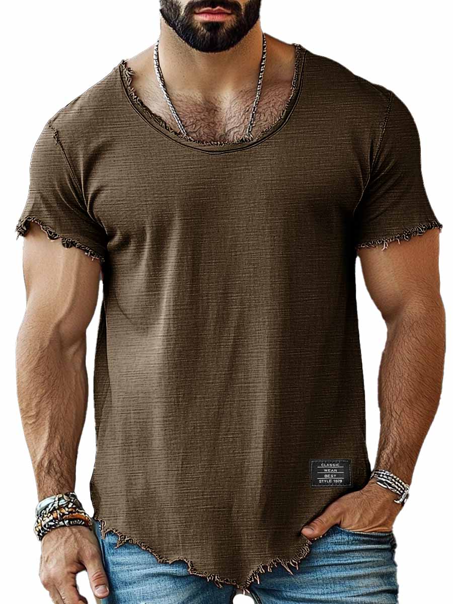 Men's Fashion Retro Embroidered Logo Short-sleeved T-shirt