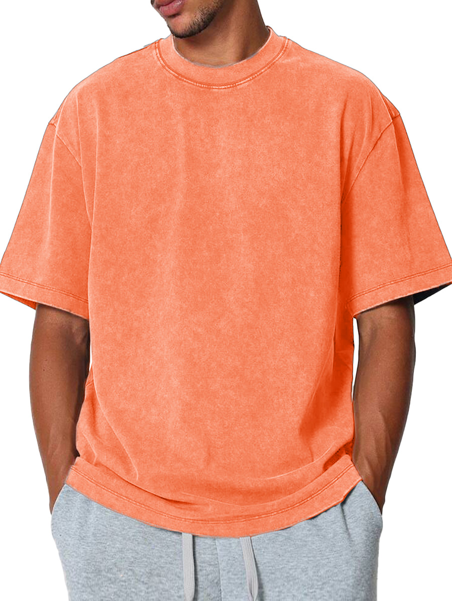 Men's Fashion Casual Retro Distressed Pure Cotton Round Neck Short-sleeved T-shirt