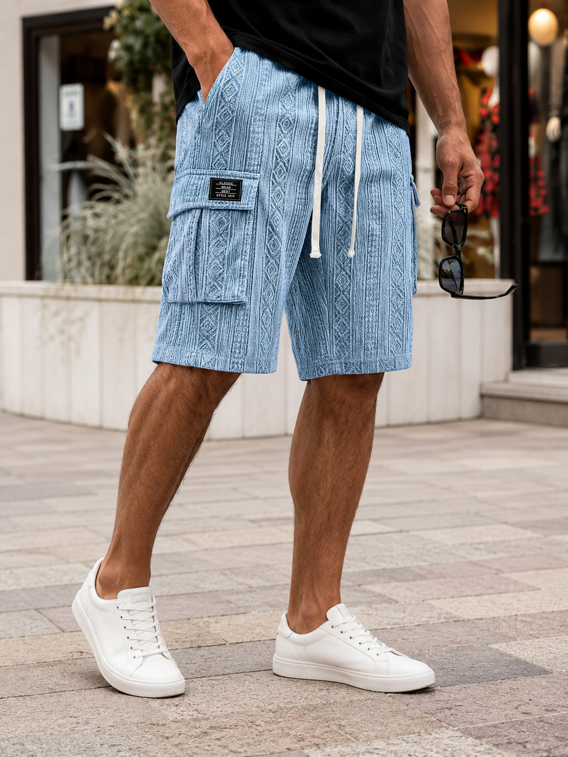 Men's Jacquard-Texture Multi-Pocket Casual Cargo Shorts
