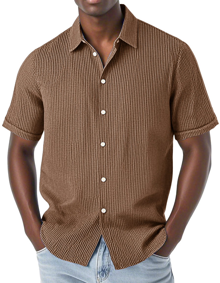 Men's Fashion Casual Corduroy Fabric Lapel Short Sleeve Shirt