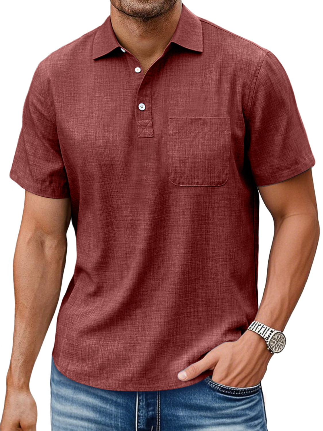 Men's Daily Lapel Pocket Casual Comfortable Solid Color Short-sleeved Polo Shirt