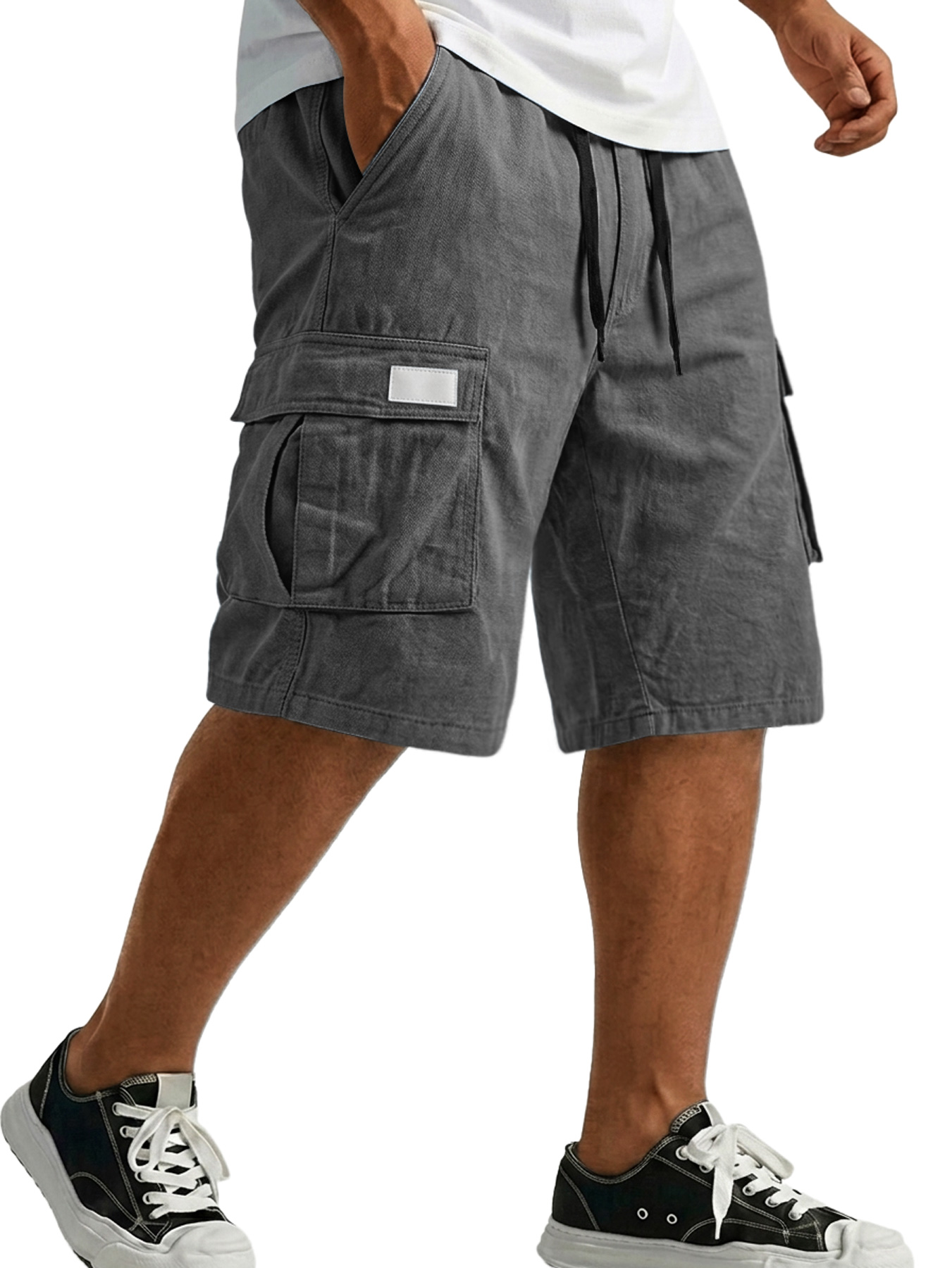 Men's Pure Cotton Multi-pocket Embroidered Leather Label Casual Work Shorts