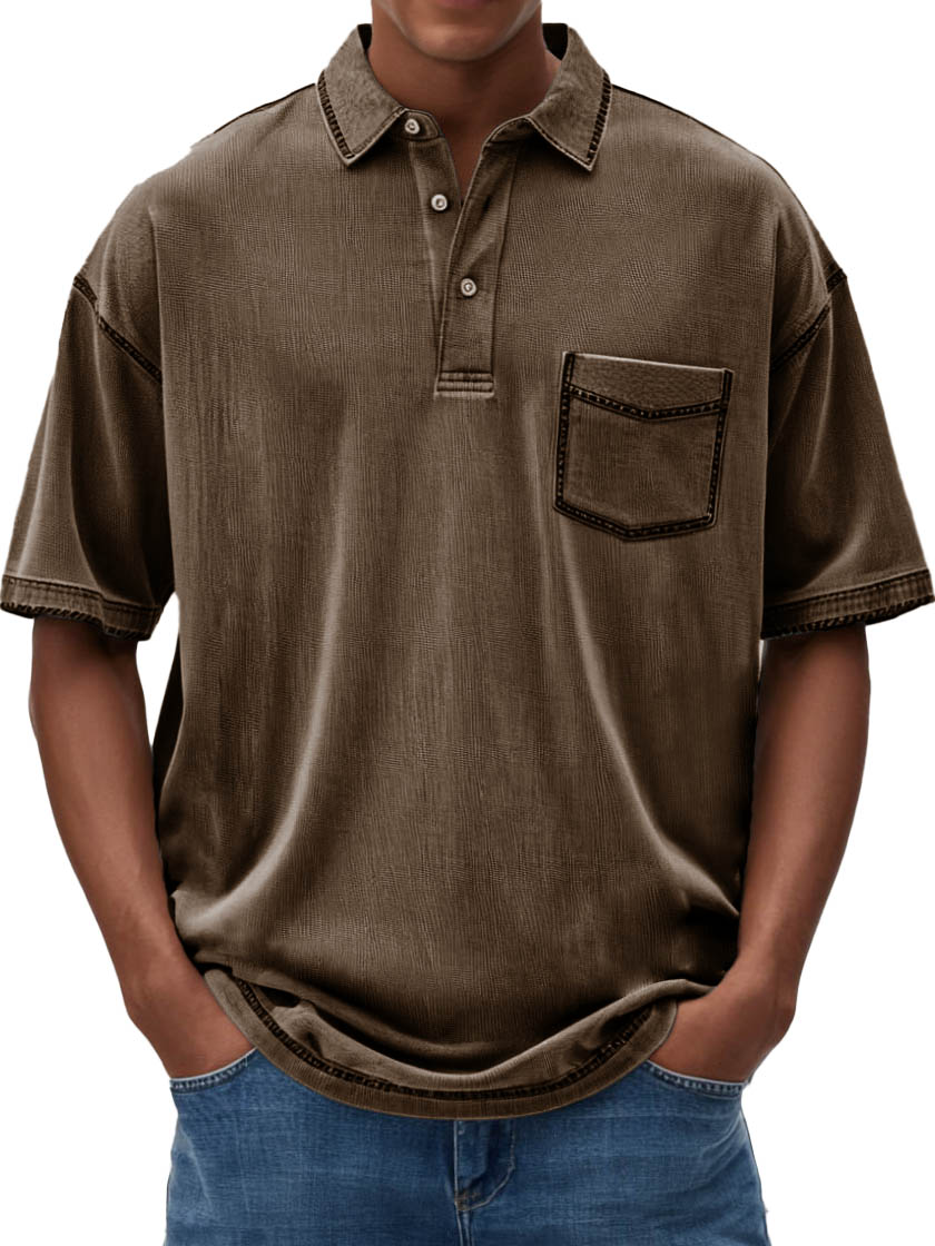 Men's Fashion Casual Hemp Fabric Lapel Short-sleeved Polo Shirt