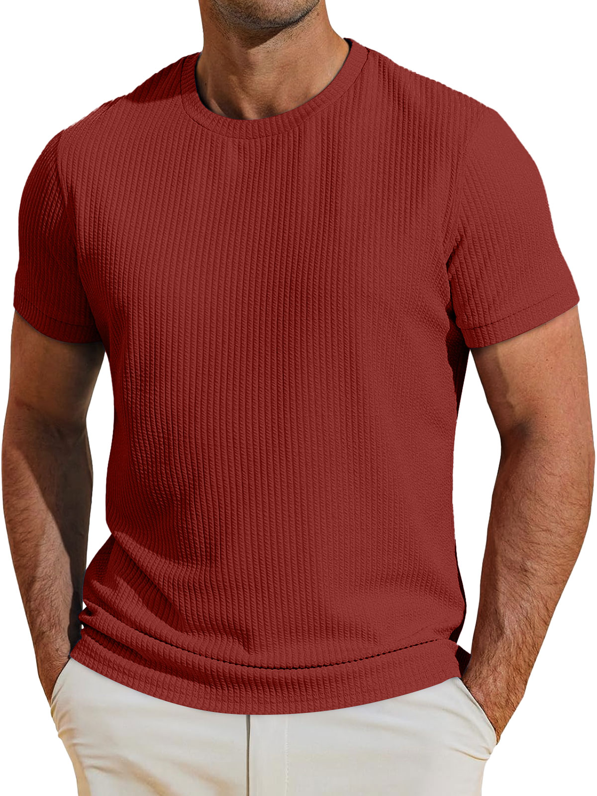 Men's Daily Round Neck Casual Solid Color Short-sleeved T-shirt