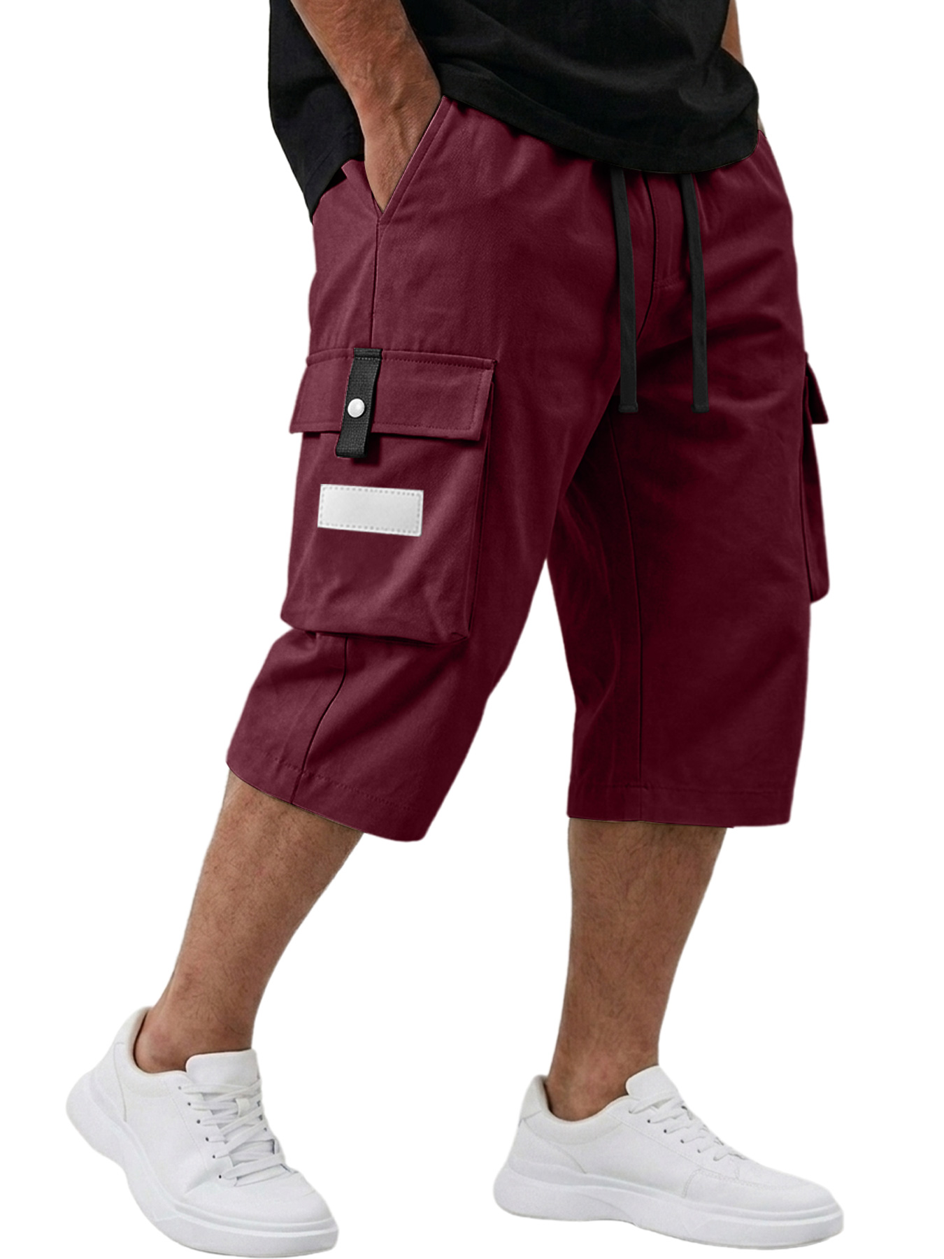 Men's Casual Multi-pocket Embroidered Logo Capri Cargo Shorts