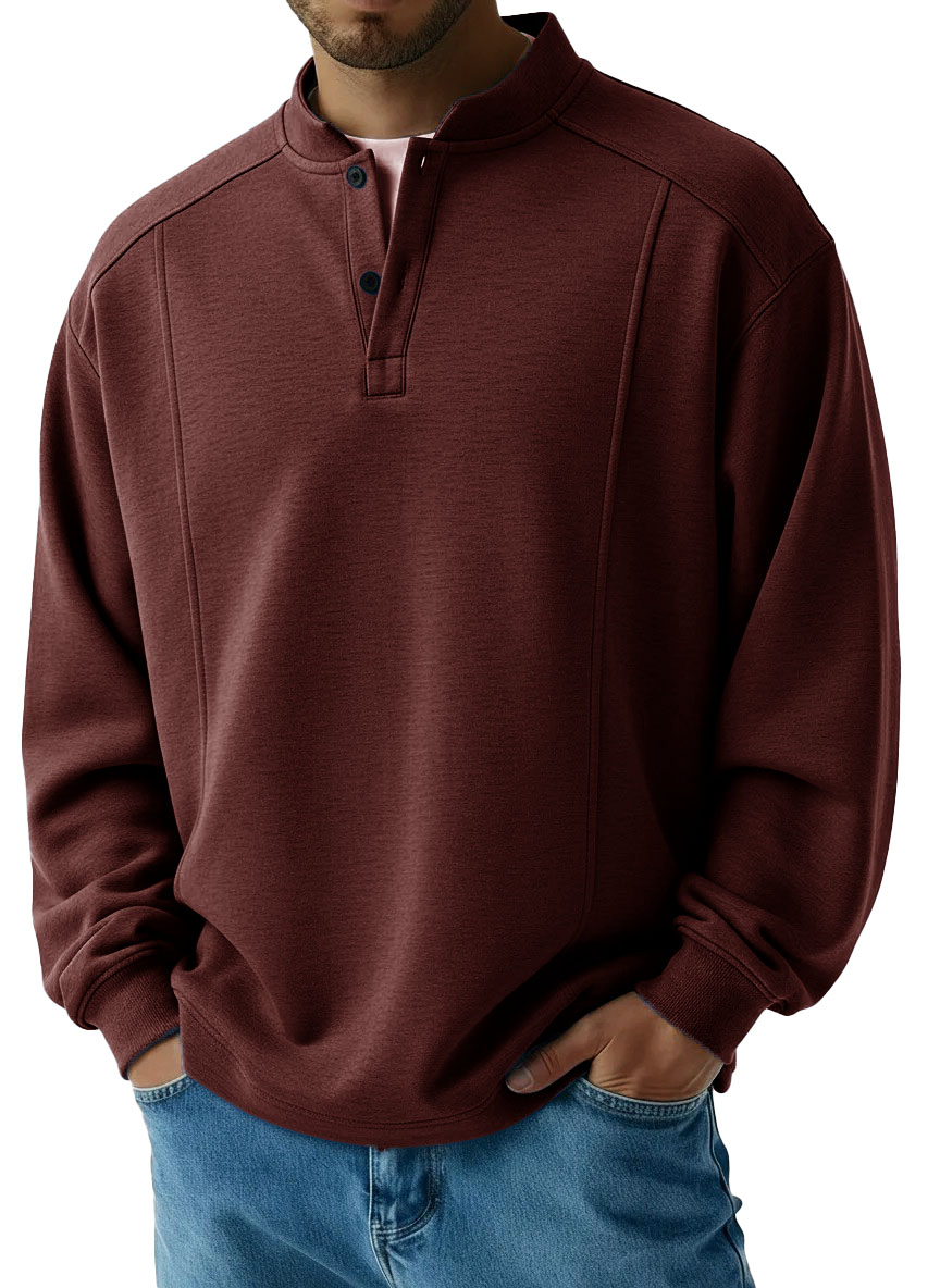 Men's Fashionable Casual Patchwork Stand Collar Long-Sleeved Henley Shirt