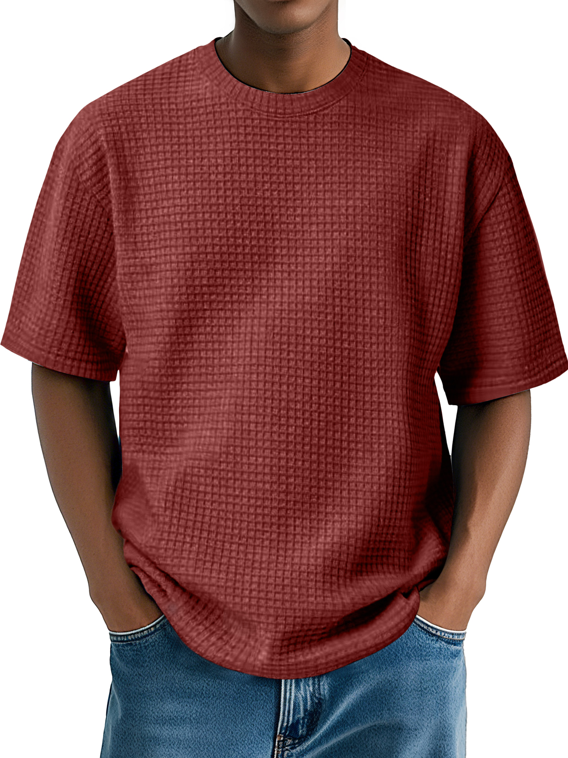 Men's Daily Round Neck Waffle Casual Comfort Short Sleeve T-Shirt