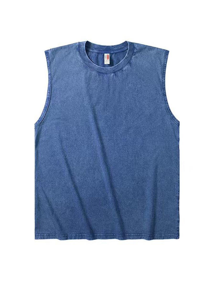 Men's 100% Washed Distressed Crew Neck Casual Sleeveless Vest