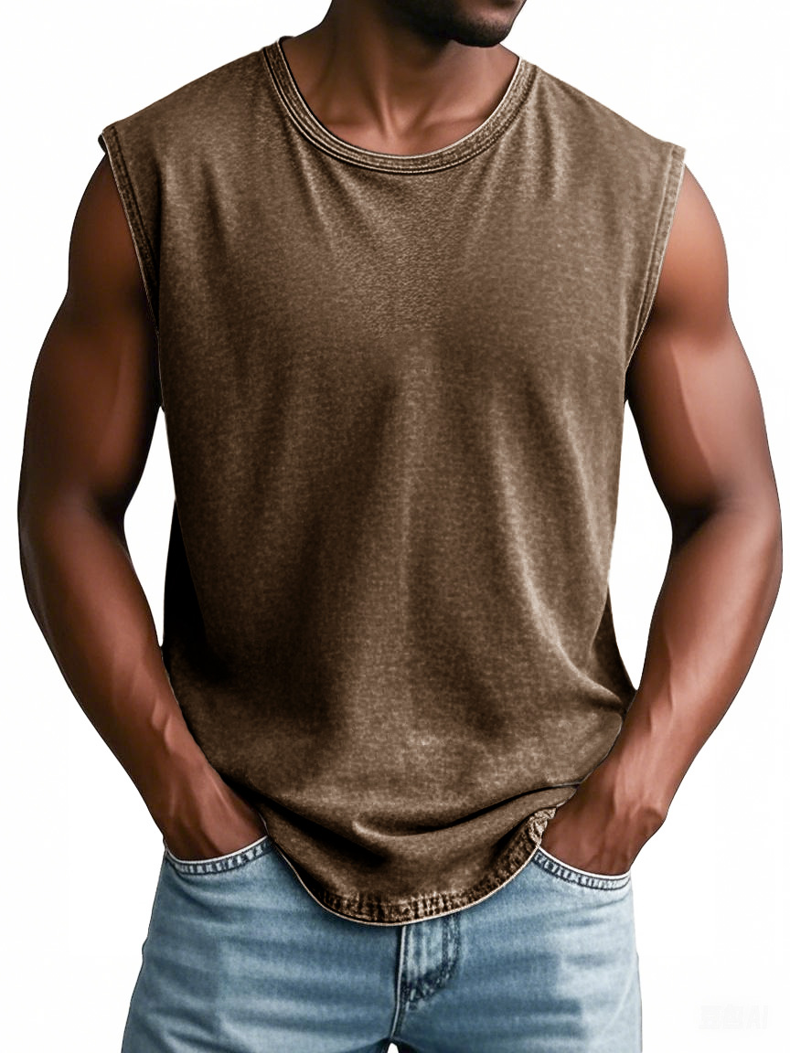 Men's Fashion Retro Round Neck Sleeveless T-shirt
