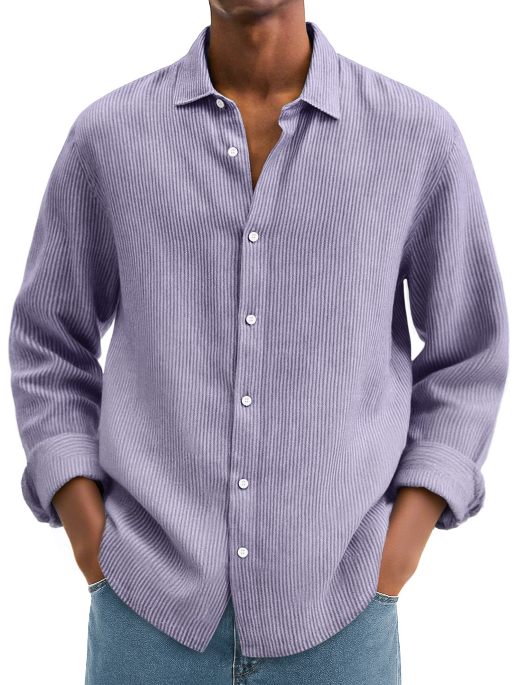 Men's Daily Corduroy Casual Solid Color Long-sleeved Shirt