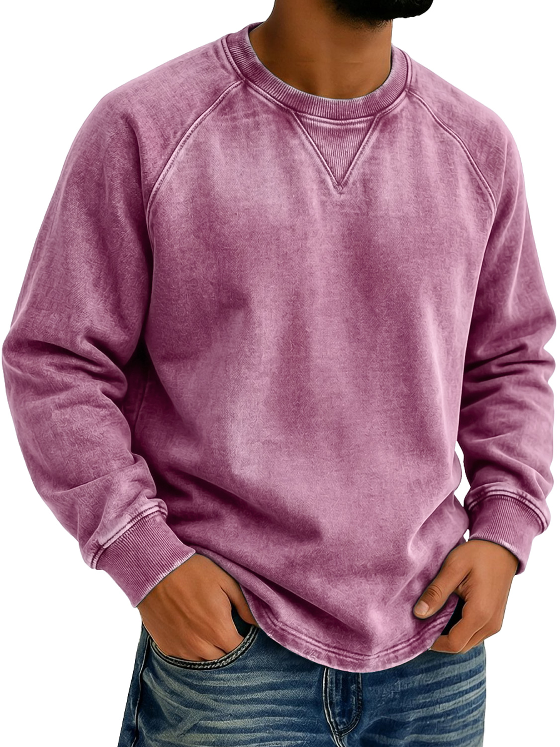 Men's Vintage-style Crew Neck Casual Long-sleeved T-shirt With Raglan Sleeves
