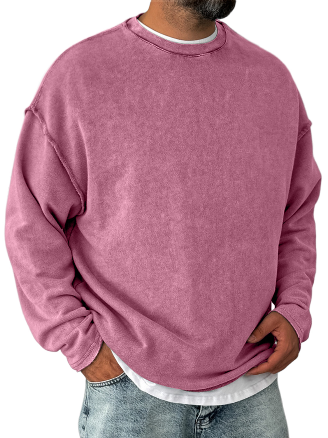 Men's Retro Round Neck Distressed Casual Comfortable Long Sleeve T-shirt