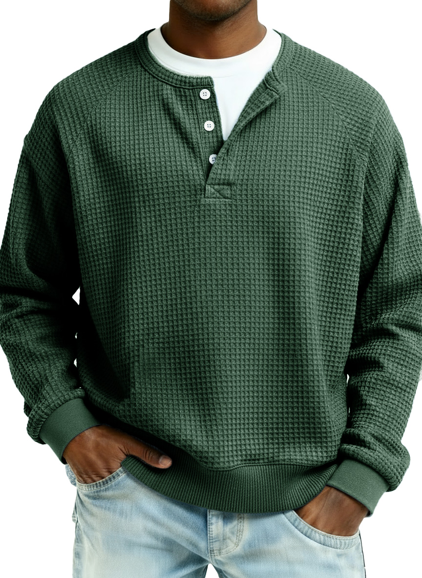 Men's Fashion Casual Waffle Fabric Raglan Long-Sleeve Top