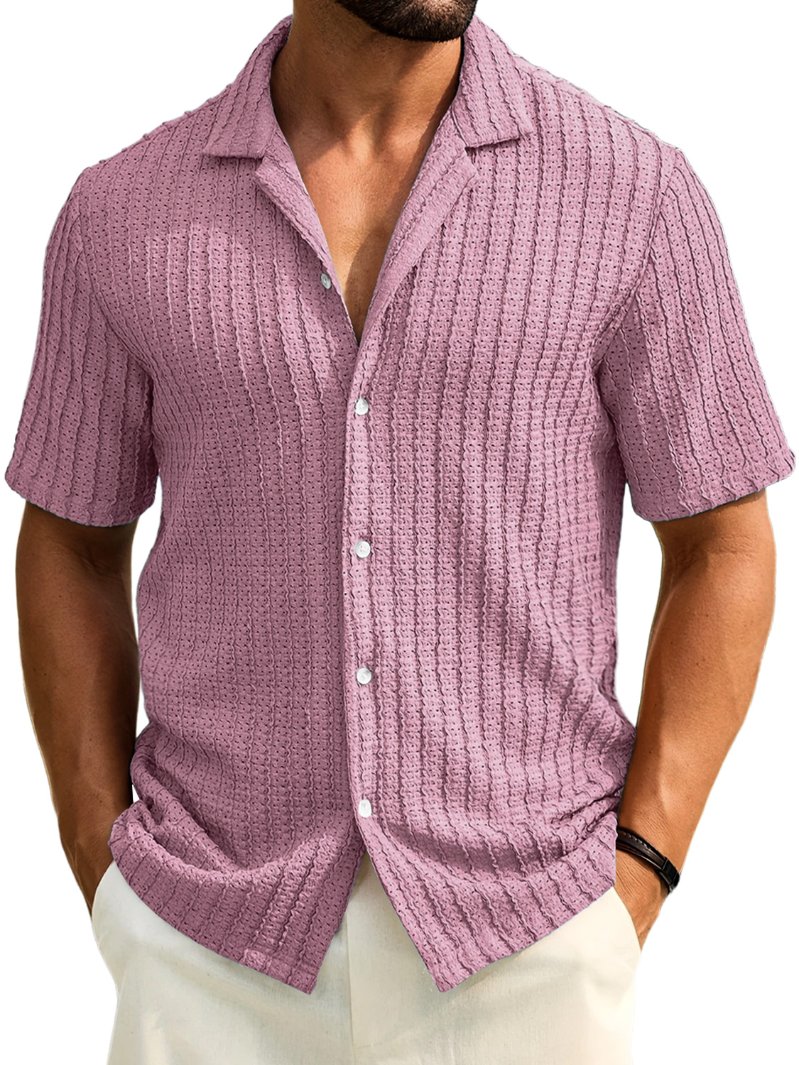 Men's Daily Casual Texture Lapel Comfortable Short-sleeved Shirt
