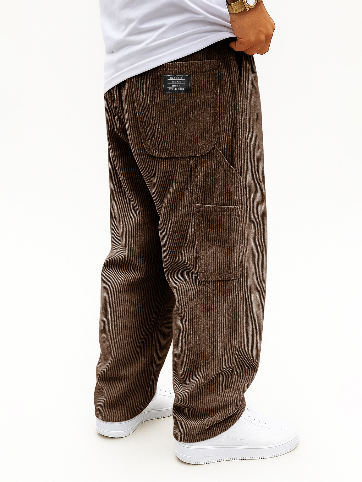 Men's Fashion Casual Outdoor Workwear Pocket Corduroy Fabric Drawstring Loose Trousers
