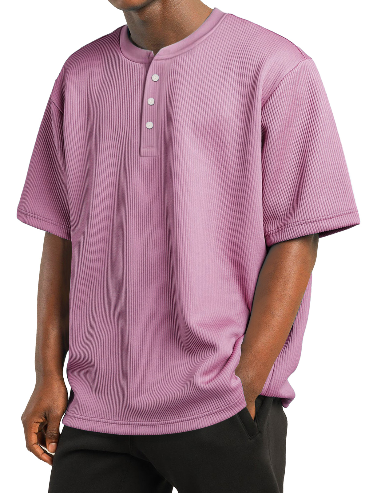 Men's Daily Striped Texture Casual Solid Color Comfortable Short Sleeve Henley Shirt