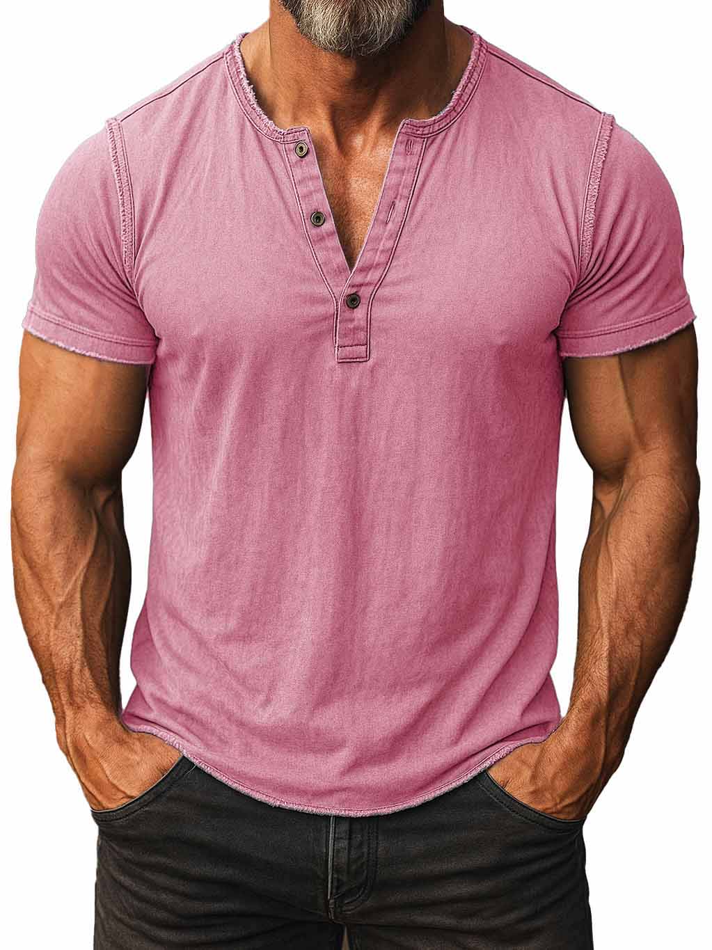 Men's Fashion Retro Distressed Short-sleeved Henley Shirt