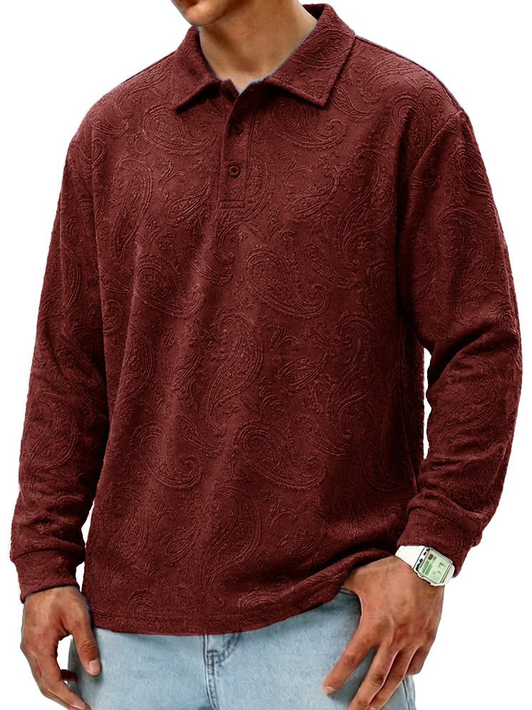 Men's Fashionable Retro Paisley Fabric Loose-Fit Collar Polo Shirt