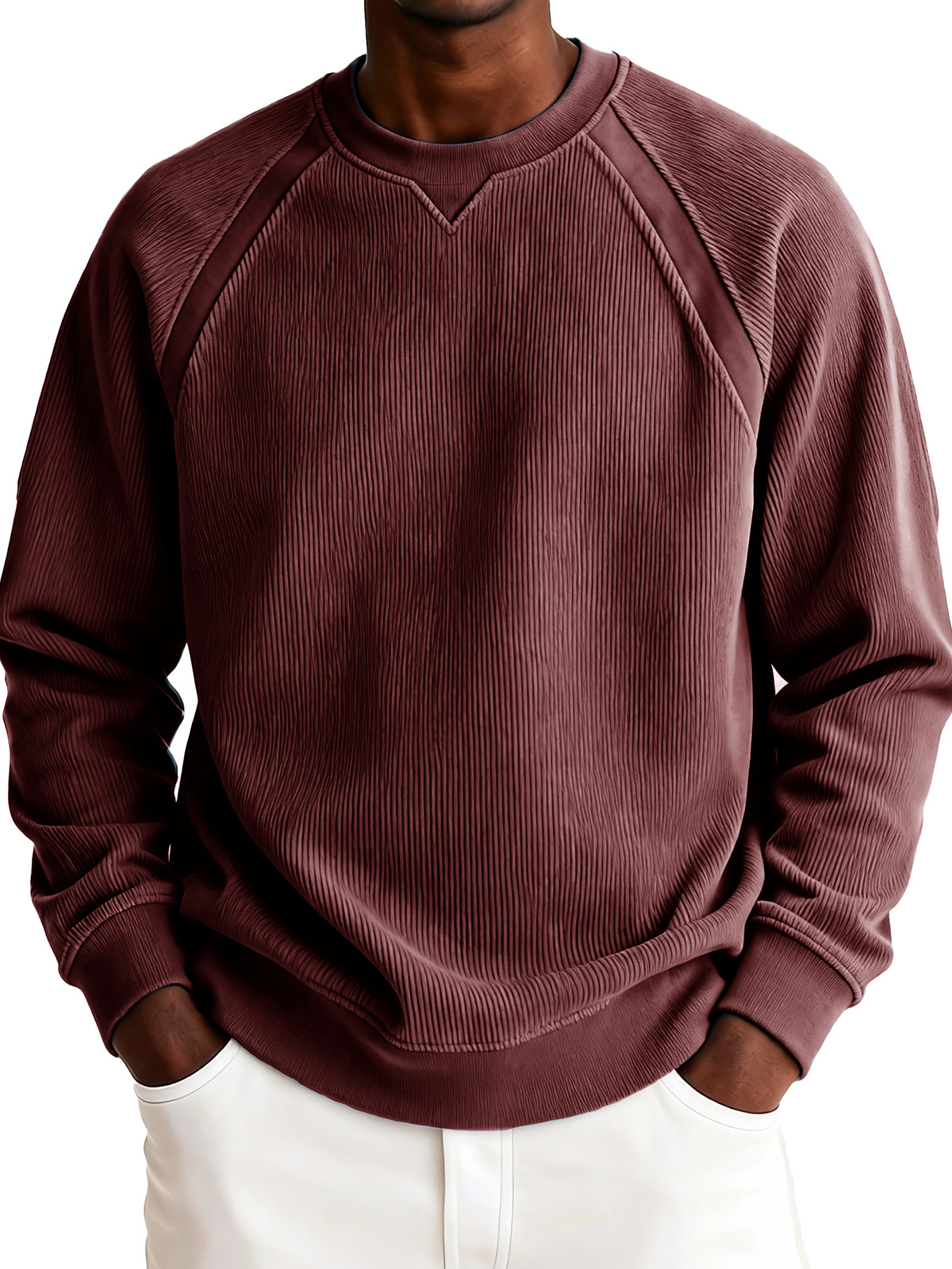 Men's Fashionable Casual Ribbed Corduroy Crew Neck Long-sleeved Top