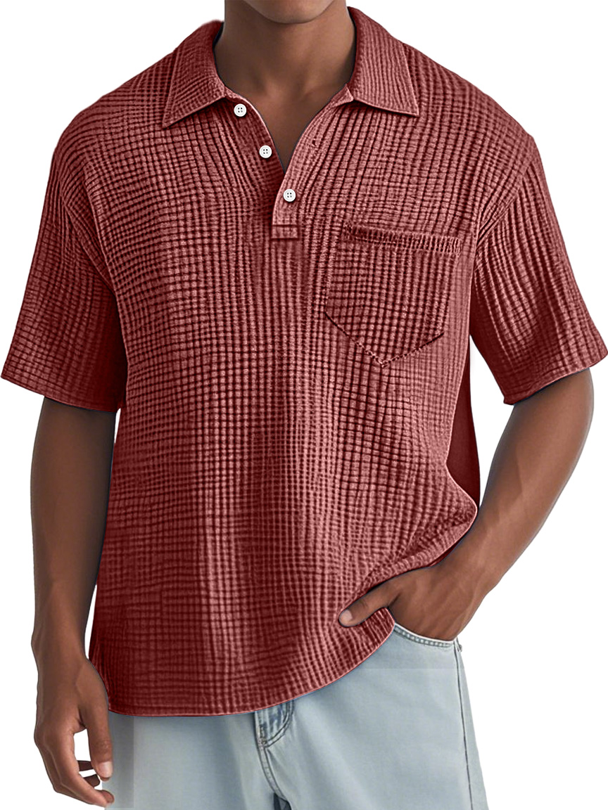 Men's Everyday Waffle Lapel Pocket Comfort Short Sleeve POLO Shirt