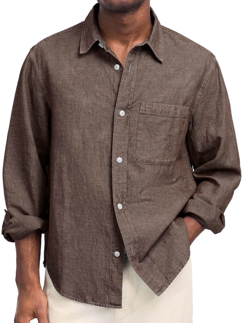 Men's Daily Comfortable Cotton And Linen Lapel Casual Long-sleeved Shirt