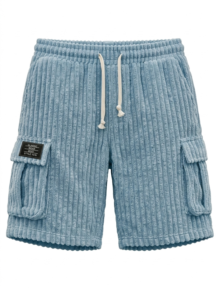 Men's Corduroy Multi-Pocket Embroidered Logo Casual Cargo Shorts