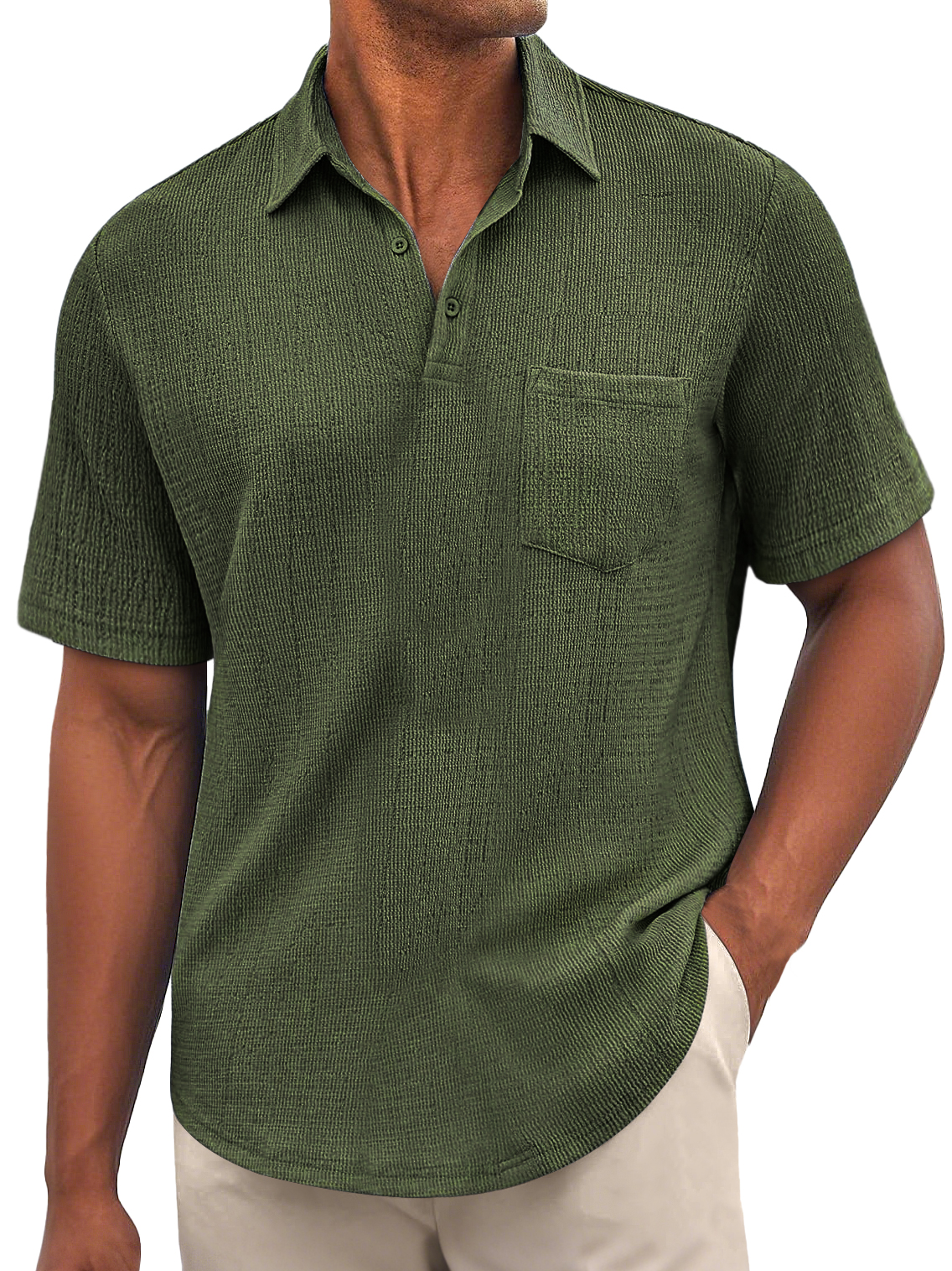 Men's Daily Bubble Wrinkle Casual Pocket Solid Color Short Sleeve POLO Shirt