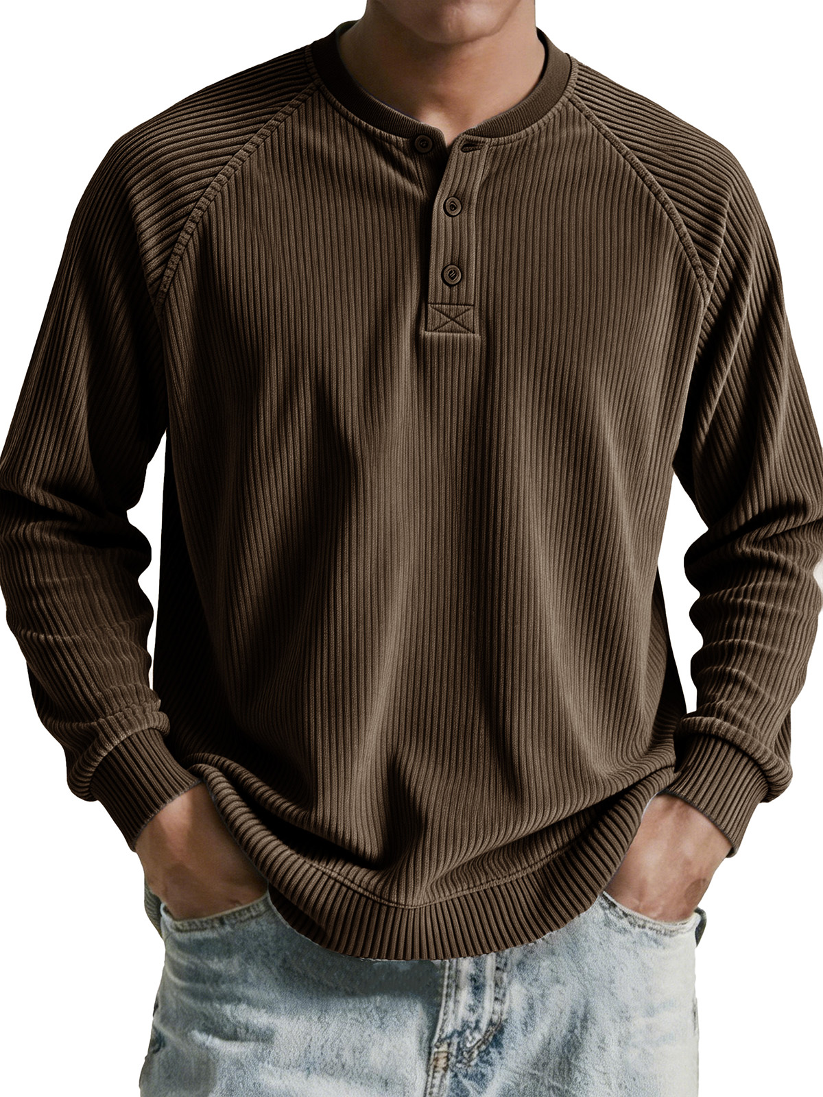 Men's clothing fashionable casual retro corduroy long-sleeved Henry shirt