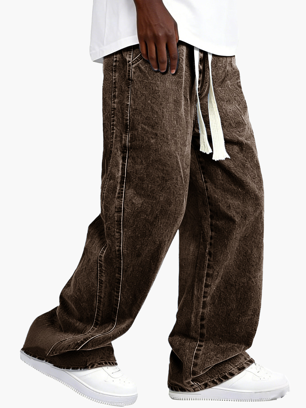 Men's Retro Distressed Elastic Waist Drawstring Loose Pocket Pants