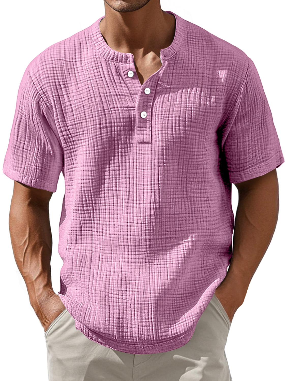 Men's Daily Pleated Casual Comfort Short Sleeve Henley Shirt