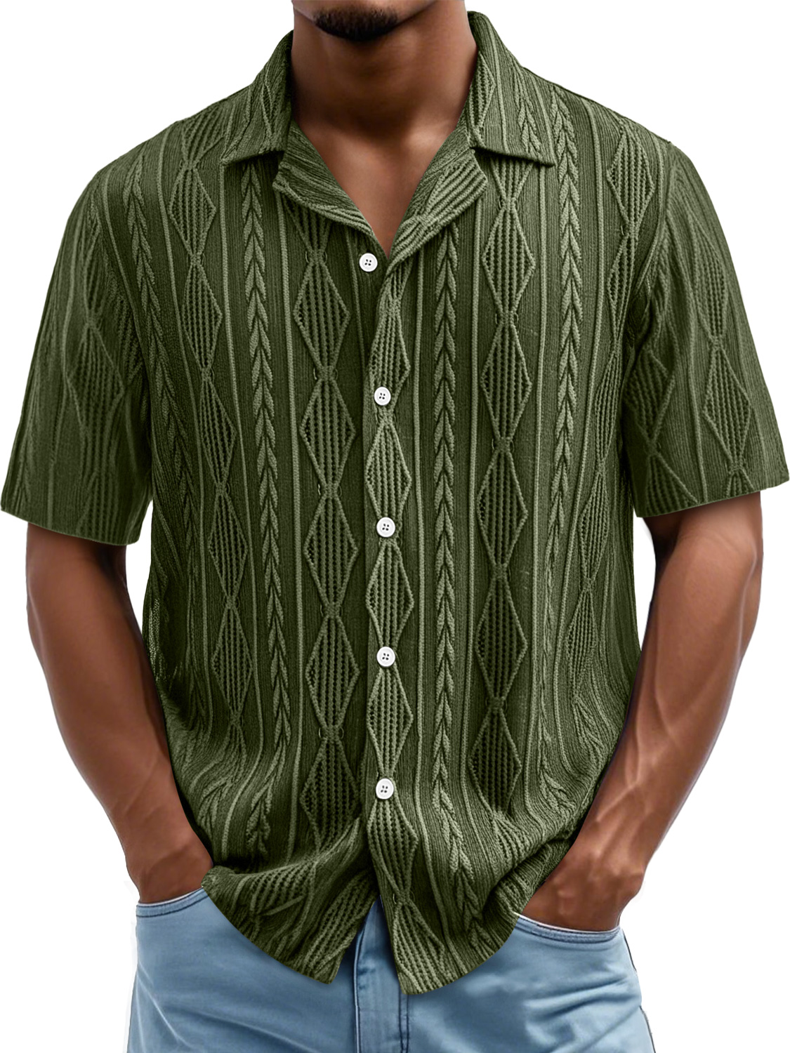 Men's Daily Casual Texture Lapel Comfortable Short-sleeved Shirt