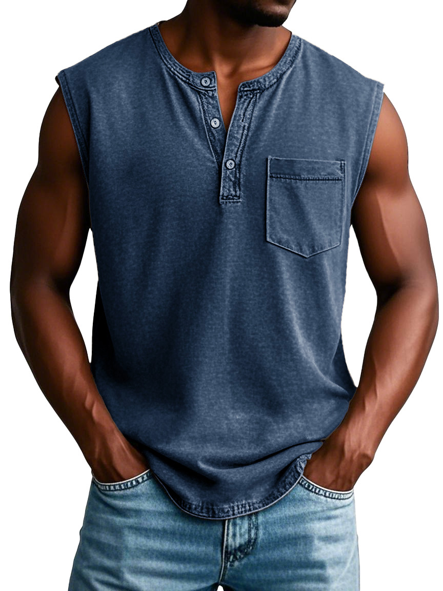 Men's Fashion Casual Retro Sports Pocket Sleeveless T-shirt