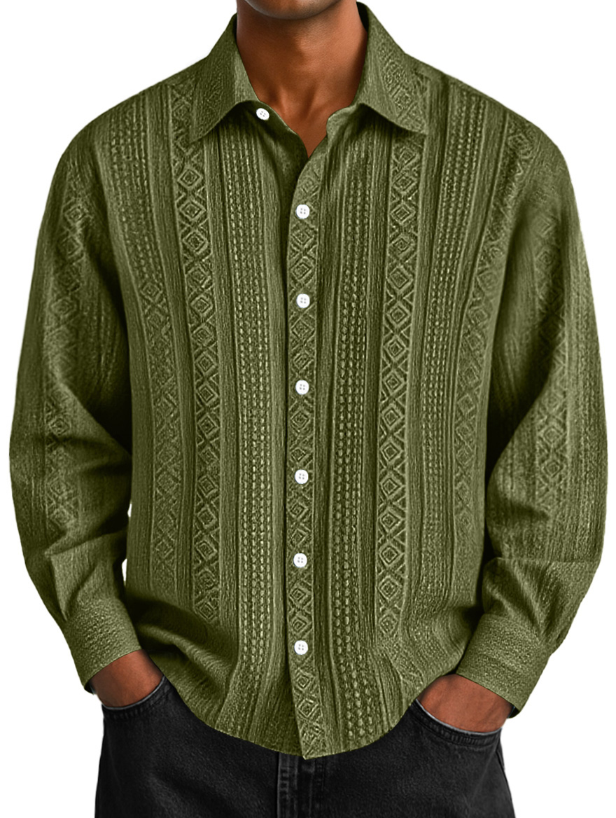 Men's Daily Jacquard Texture Casual Solid Color Long-sleeved Shirt