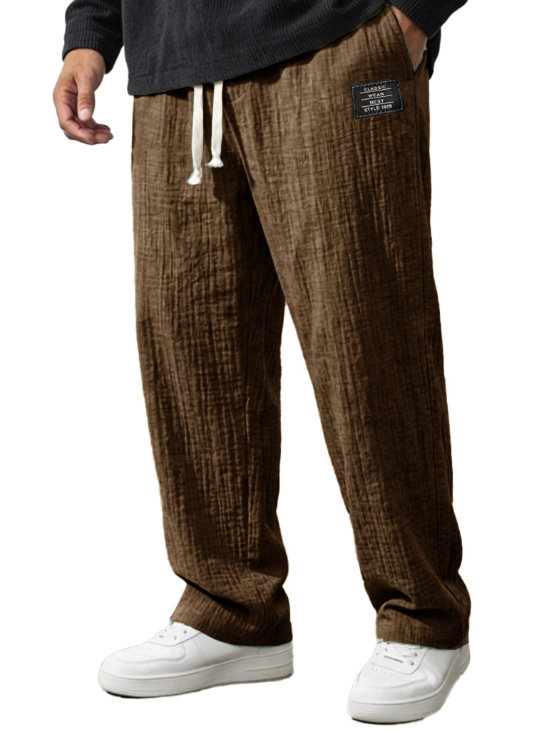 Men's Fashionable Casual Bubble-Crinkled Fabric Loose-Fit Pocket Trousers